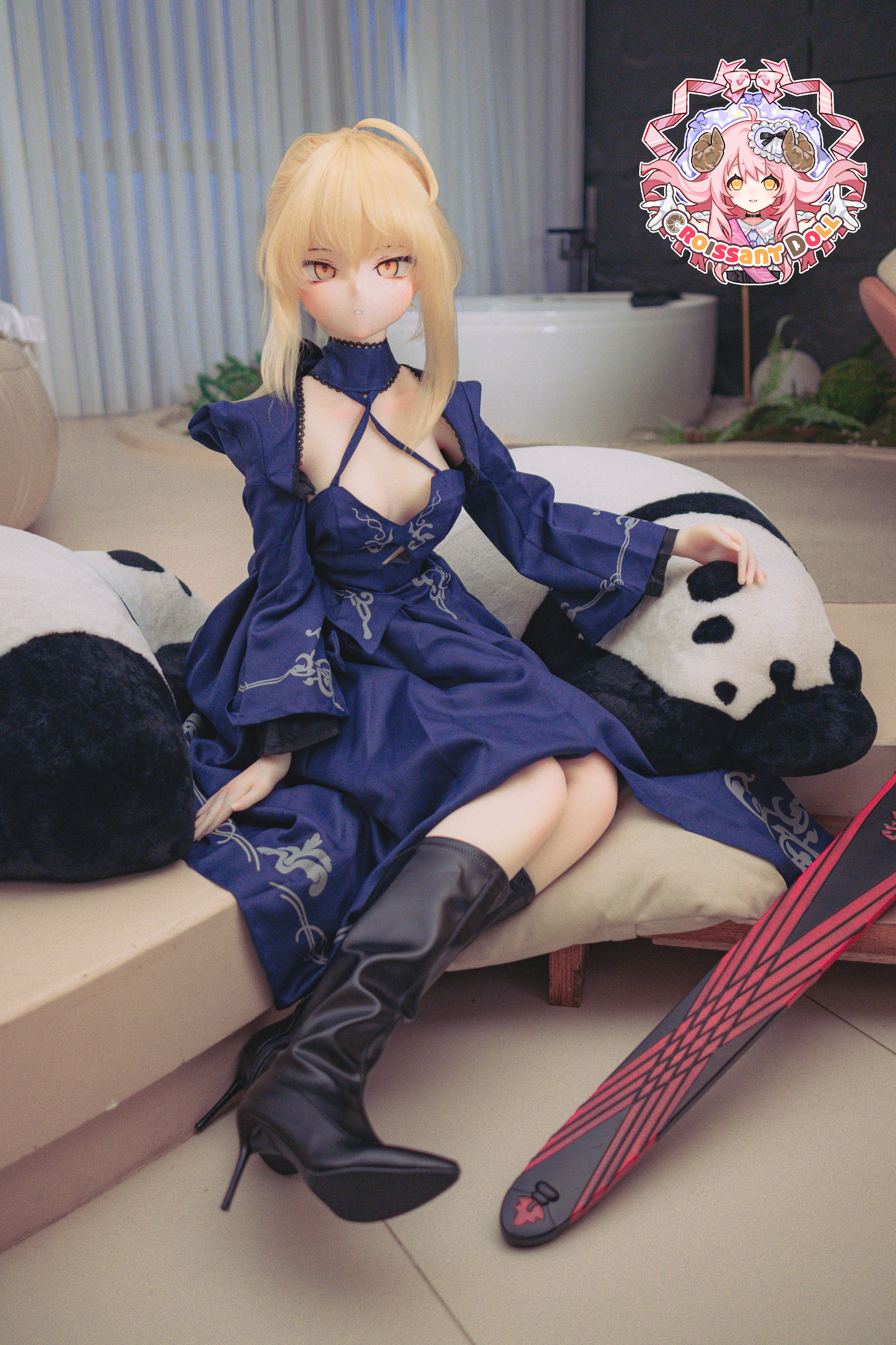 Croissant Doll #B04,155cm Love Doll – Vinyl Head, Hand-Painted Makeup, White Skin, Cosplay Dress