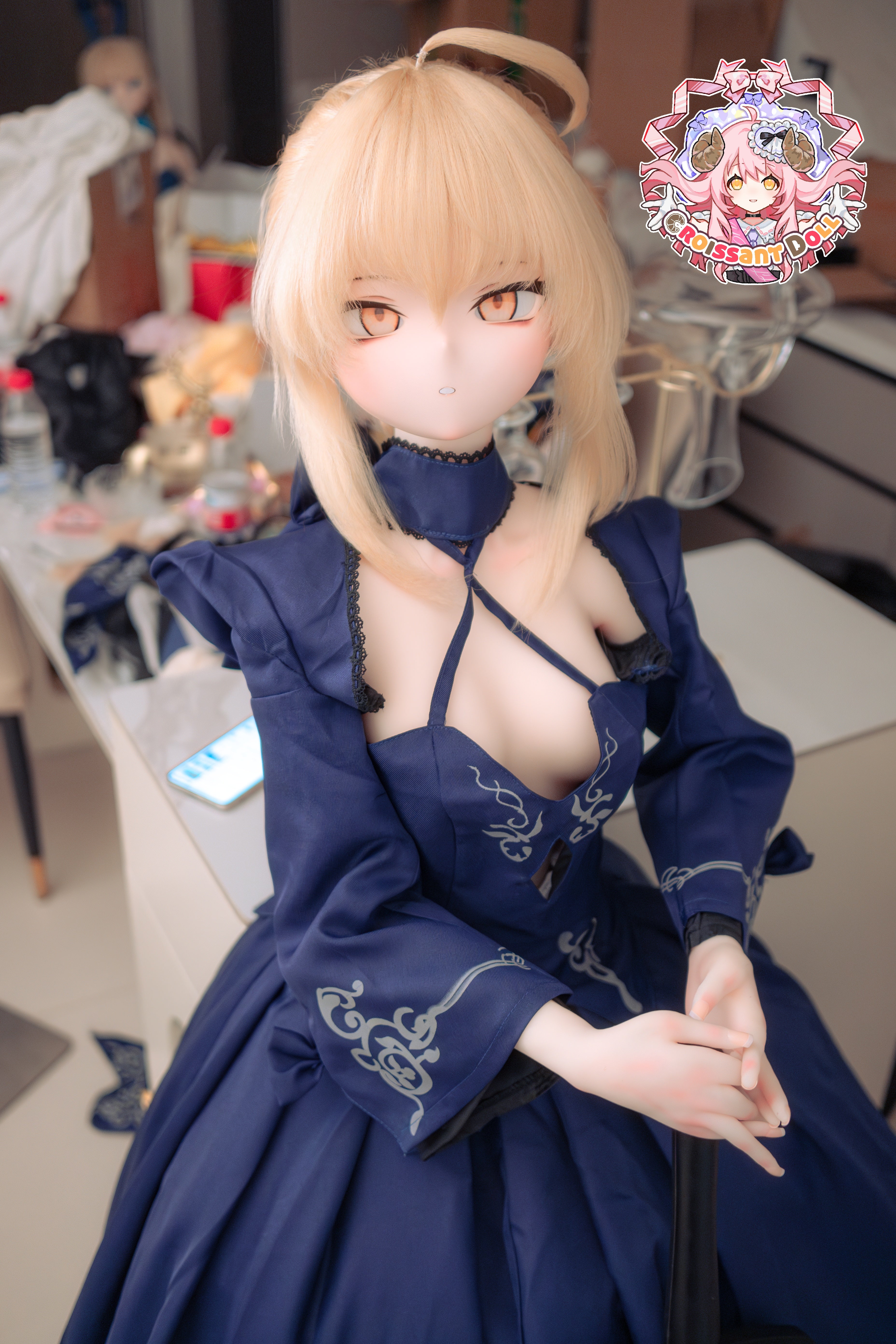 Croissant Doll #B04,155cm Love Doll – Vinyl Head, Hand-Painted Makeup, White Skin, Cosplay Dress